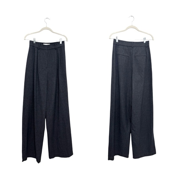 NEW L'Academie The High Waist Pleated Plaid Trouser in dark grey - Picture 7 of 10
